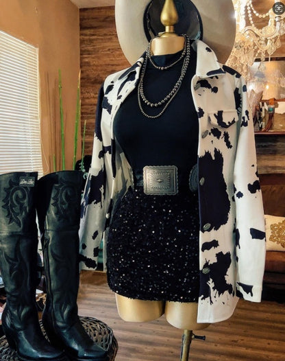 Manteau décontracté à manches longues et revers imprimé western pour femme