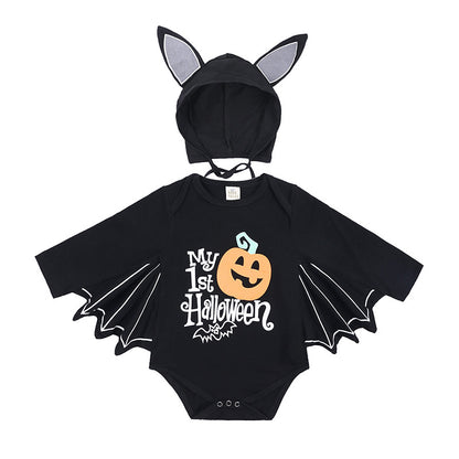 Baby Halloween Long Sleeve Cotton Bodysuit with Pumpkin Design