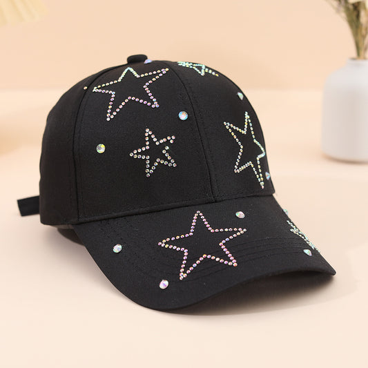 Gorra de béisbol con parasol y diamantes de imitación de color liso para mujer