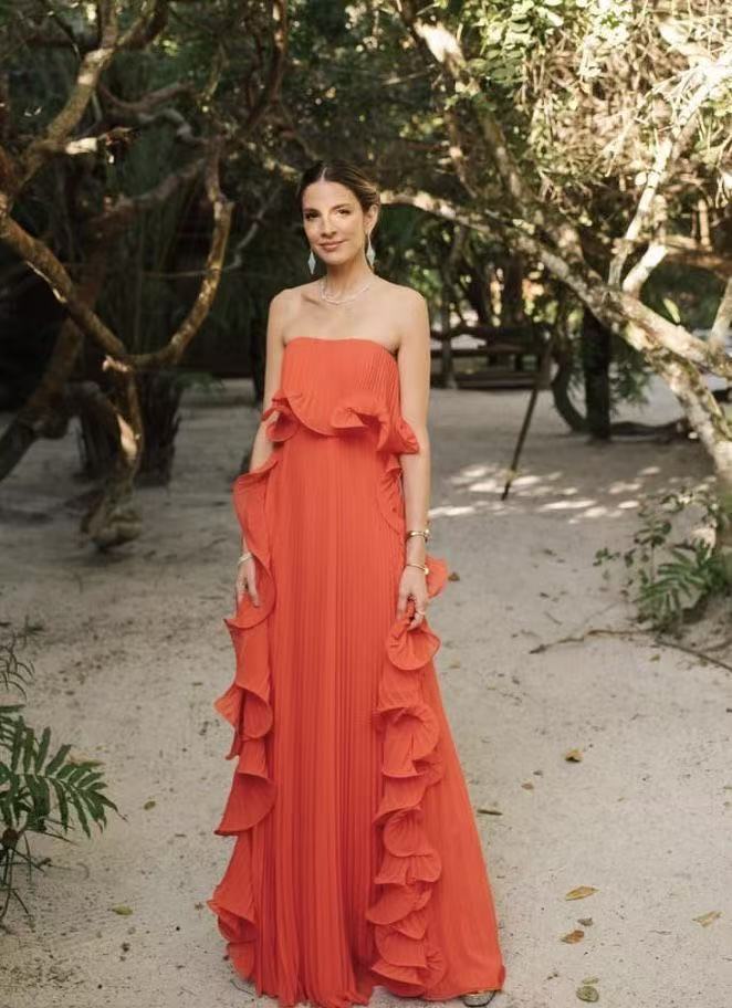 Women's Solid Color Tube Top Pleated Maxi Dress