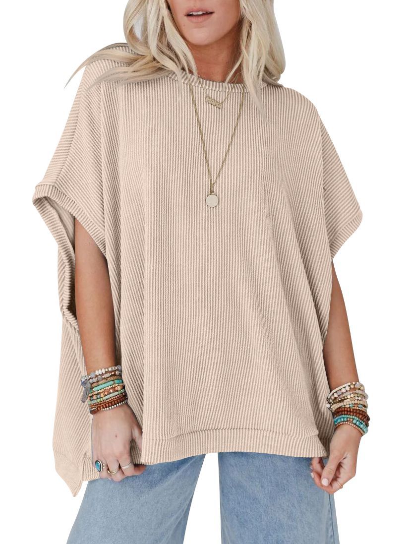 Women Fashion Solid Color Short Sleeve Loose Top