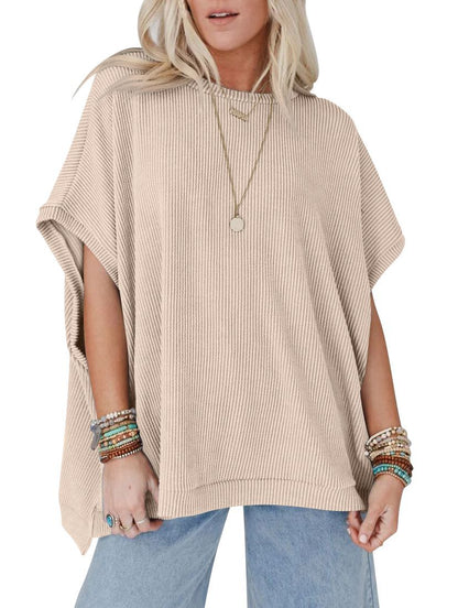 Women Fashion Solid Color Short Sleeve Loose Top