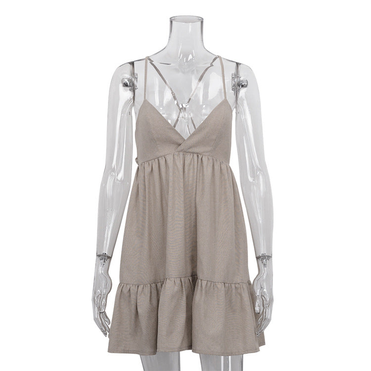 Women Fashion Sexy V-Neck Cross Backless Dress