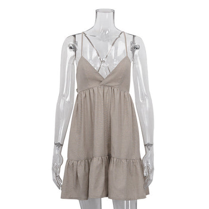 Women Fashion Sexy V-Neck Cross Backless Dress