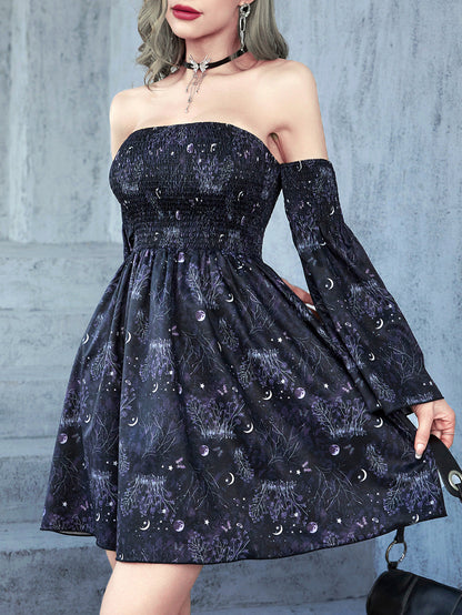 Robe sexy à épaules dénudées et imprimé gothique pour femme