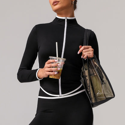 Women Fashion Casual Contrast Color Yoga Jacket