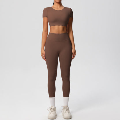Ensemble de sport deux pièces de yoga pour femmes, couleur unie