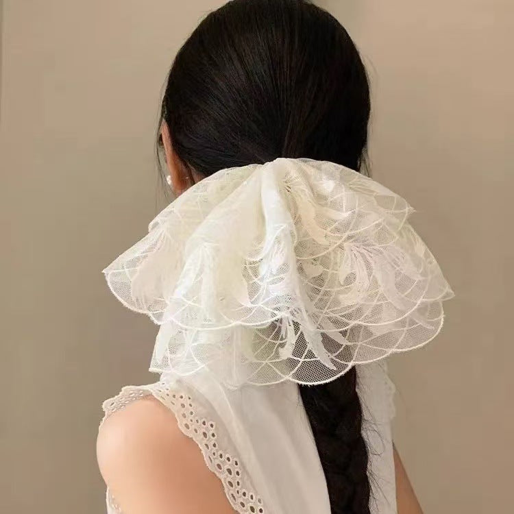 Coletero grande de encaje blanco - Accesorios para el cabello de moda OL