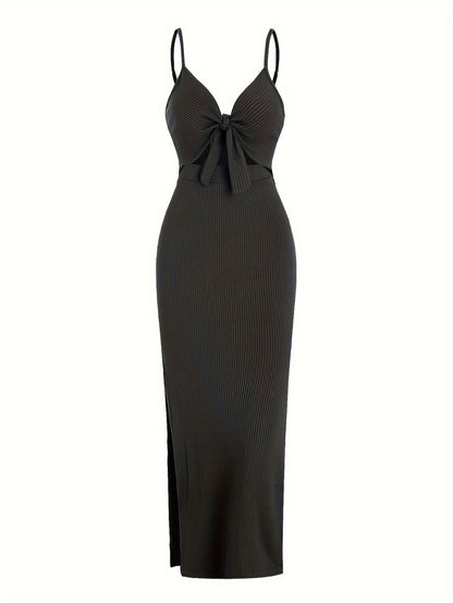 Women Elegant Sleeveless Slim-Fit Solid Color Dress - V-Neck Backless Style