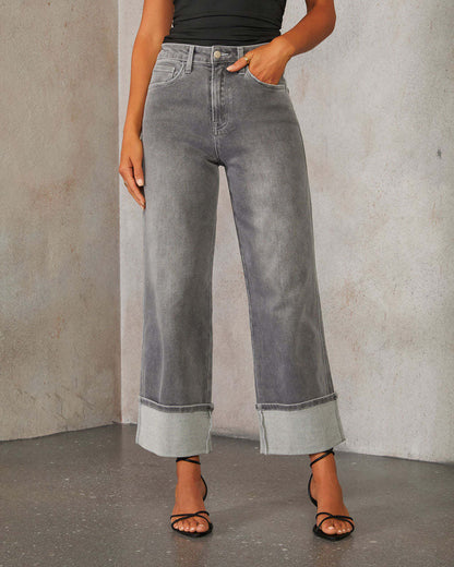 Women Fashion Casual Stretch Curled High Waist Jeans