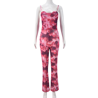 Women Sexy Printed Backless Jumpsuits