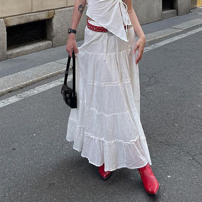 Falda elegante de algodón con volantes de color liso a la moda para mujer