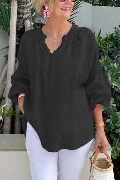 Blusa informal de color liso con cuello en V para mujer