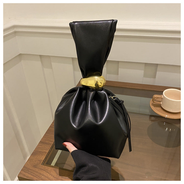 Bolso de mano retro plisado de color liso para mujer