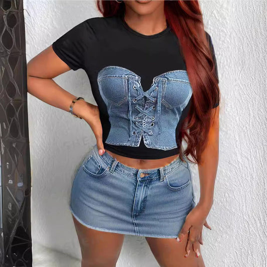 Women Casual Printed Short Sleeve T-Shirt in Polyester