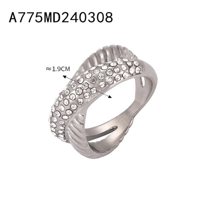 Women Fashion Titanium Steel Plated Rhinestone Ring Stylish Jewelry