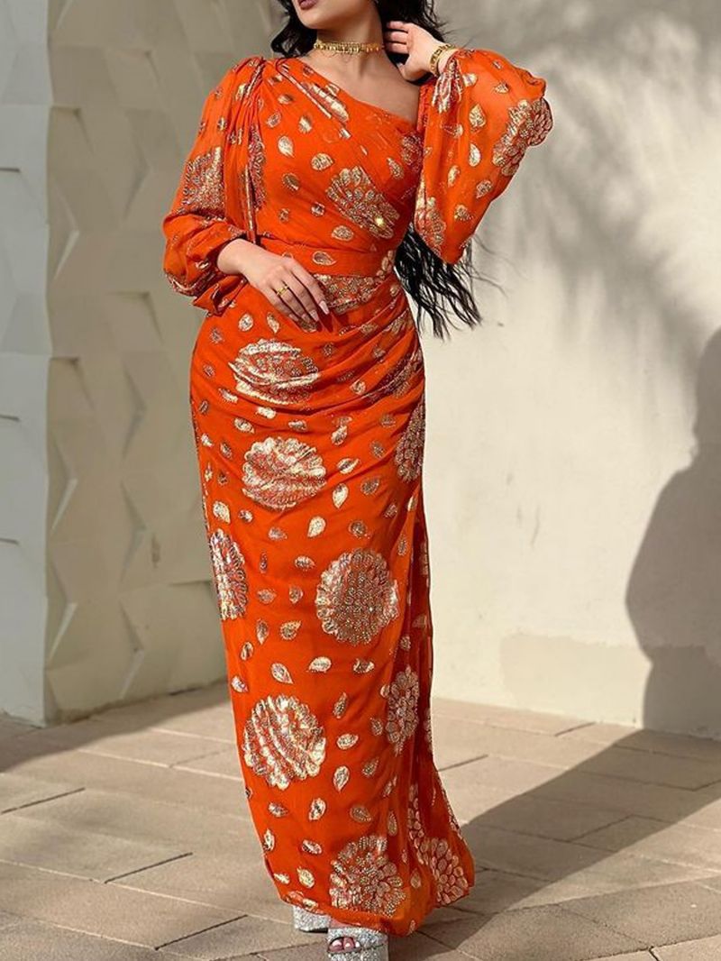 Robe sexy à manches longues en mousseline imprimée pour femme