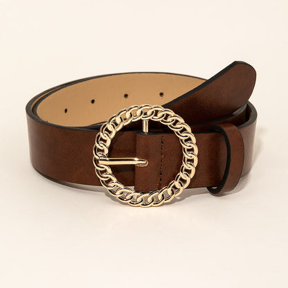 Cinturón con hebilla redonda retro simple e informal para mujer
