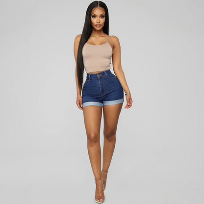 Women Fashion Simple Hip High Elastic Denim Shorts