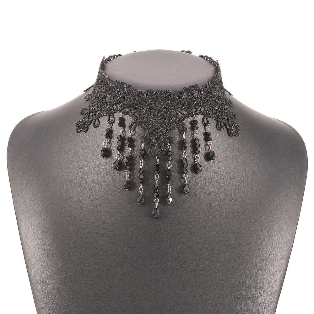 Gargantilla de encaje con colgante de cristal de Halloween a la moda para mujer