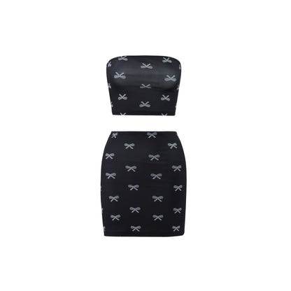 Ensemble deux pièces sexy à imprimé nœud papillon et jupe moulante pour femme