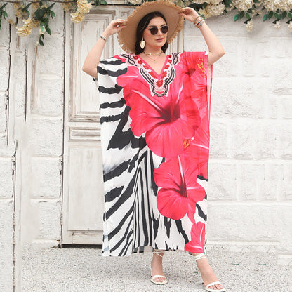 Women Casual Vacation Floral Printed V-Neck Cover-Up