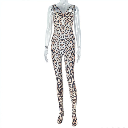 Monos sexys de leopardo calados a la moda para mujer