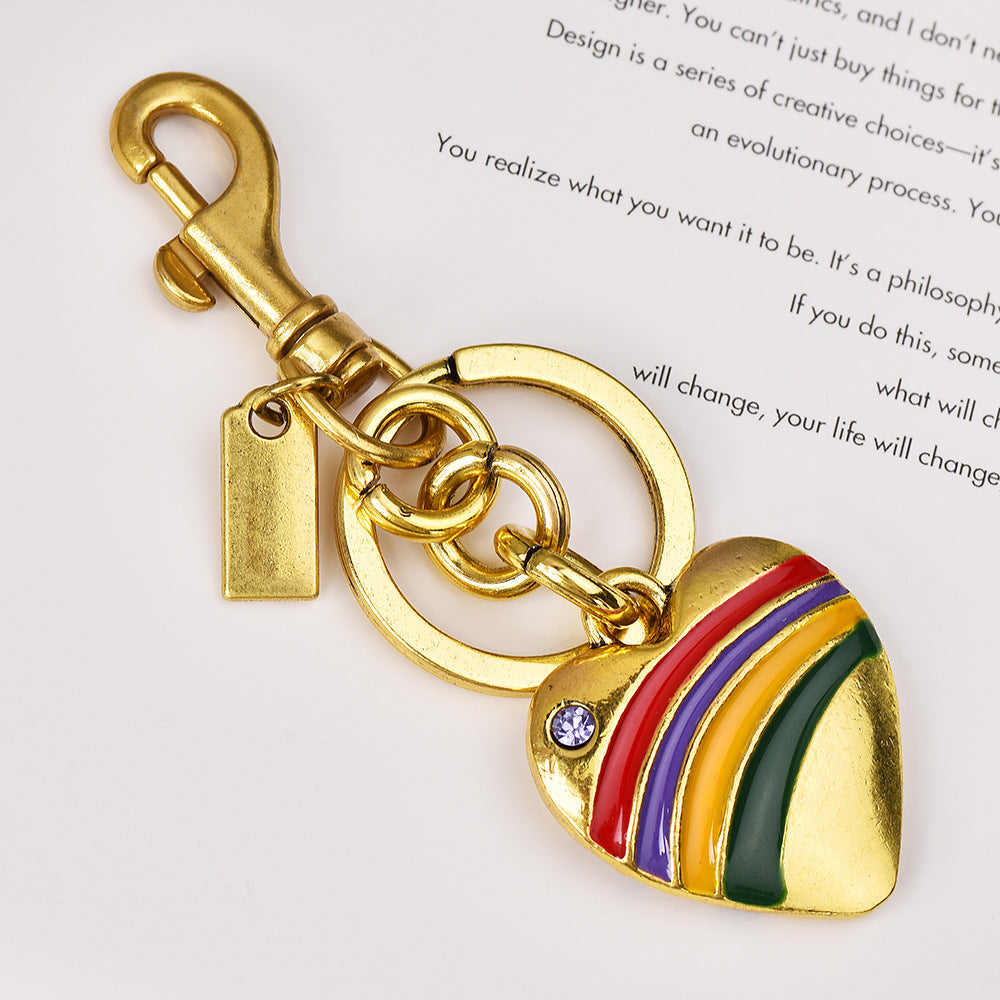 Women Simple Alloy Love Rainbow Pendant Keychain