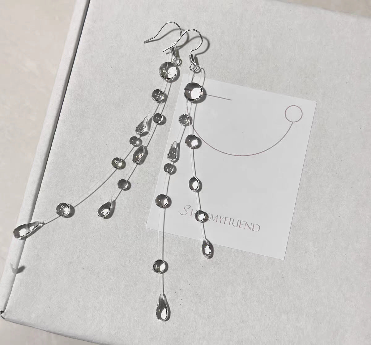 Simple Waterdrop Transparent Beads Tassel Earrings Necklace Set