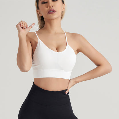 Women Yoga Solid Color Backless Sports Bra with Brocade Spandex