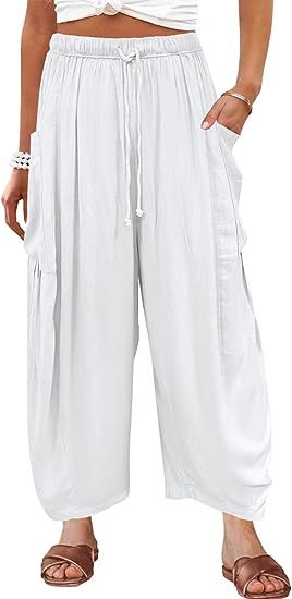 Casual Women Elastic Waist Pleated Wide Leg Pants