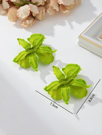 Boucles d'oreilles florales exagérées à la mode, style fleur en alliage, tendance