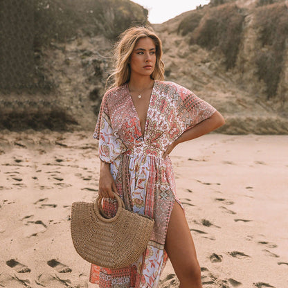 Fashion Women Vintage Boho Graphic Print Cover-Up