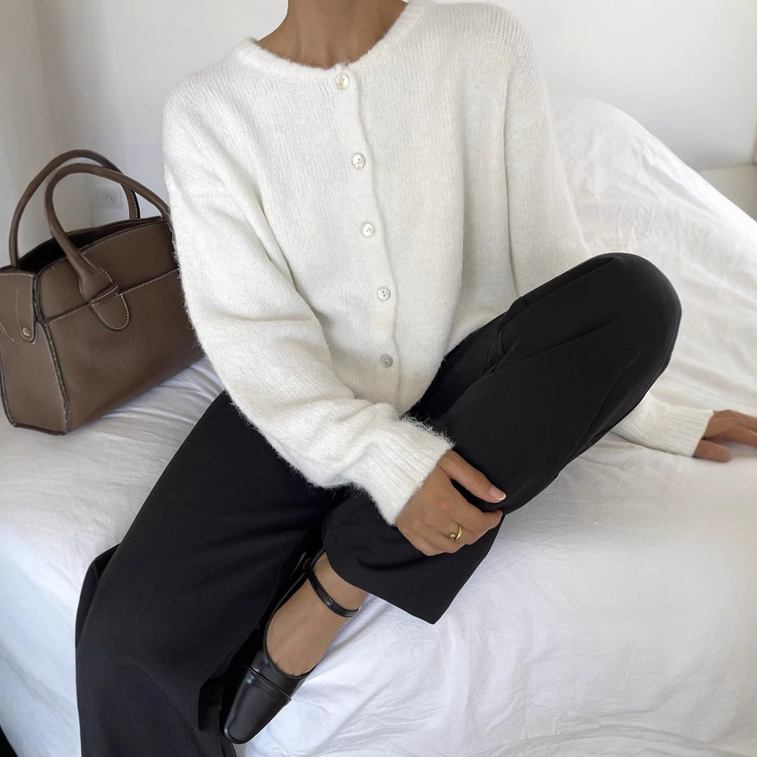 Women Vintage Wool Blend Knitted Cardigan Sweater