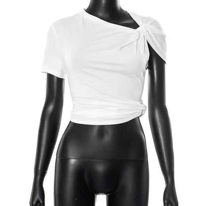 Top corto plisado de color sólido sexy a la moda para mujer