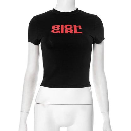 Women Fashion Round Neck Letter Printed Short Sleeve T-Shirt