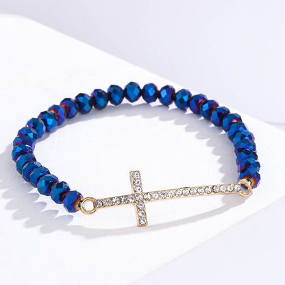 Women Fashion Creative Cross Colorful Crystal Beaded Bracelet