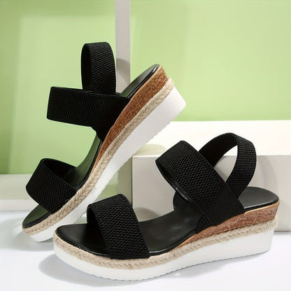 Sandales compensées décontractées en corde de chanvre de couleur unie pour femmes