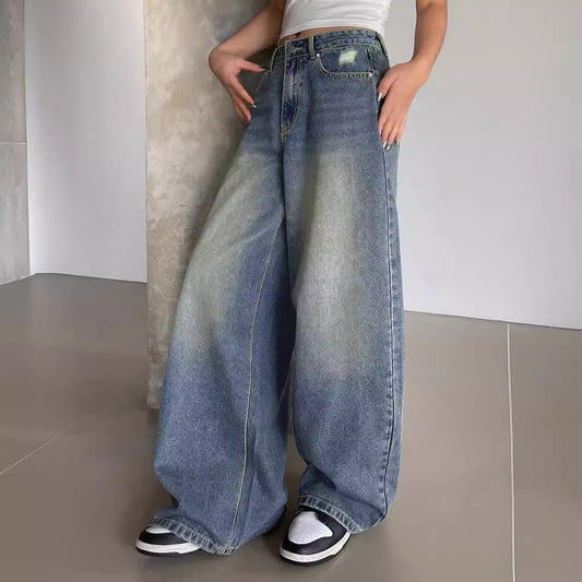 Women Fashion Loose Wide Leg Denim Jeans with High Waist and Comfortable Fit