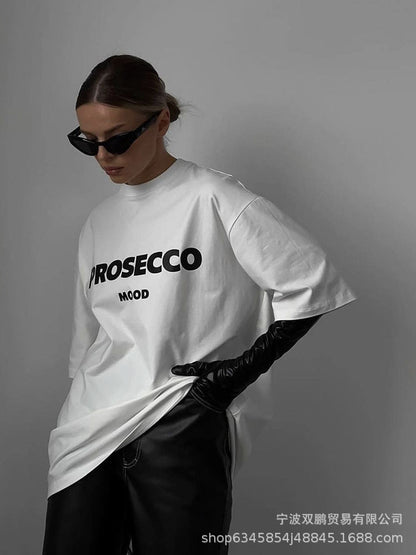 Women Casual Cotton Letter Printed Round Neck T-Shirt