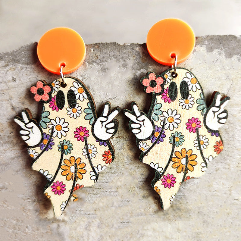 Halloween Women Funny Pumpkin Ghost Spider Earrings