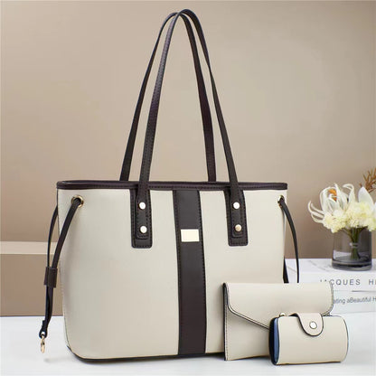 Women Color Blocking Large Capacity Tote Bag Set