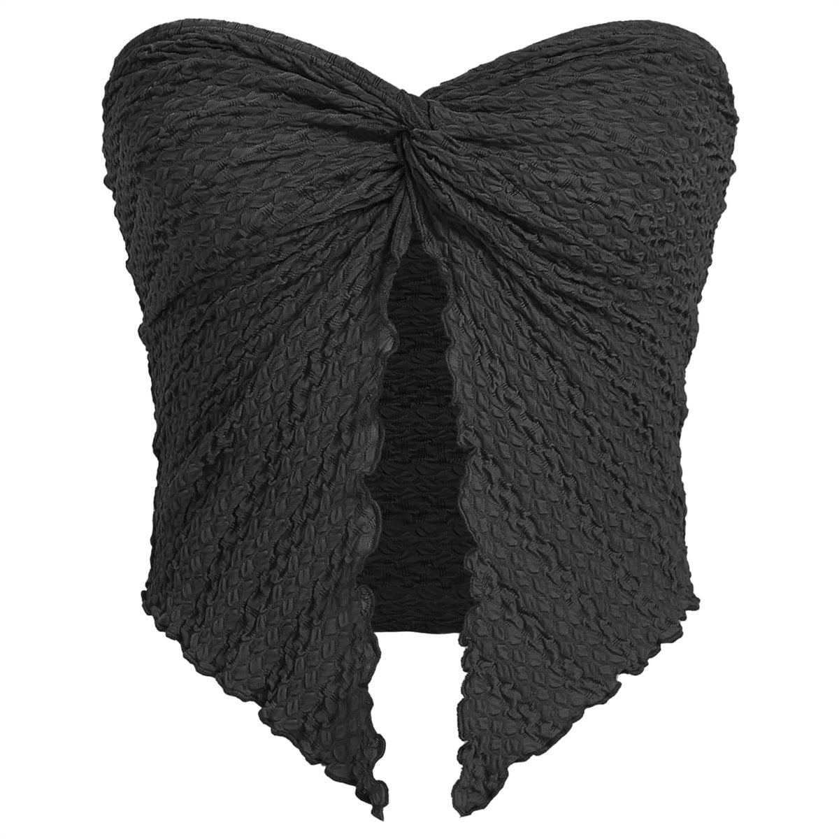Women Fashion Sexy Solid Color Pleated Split Crop Top