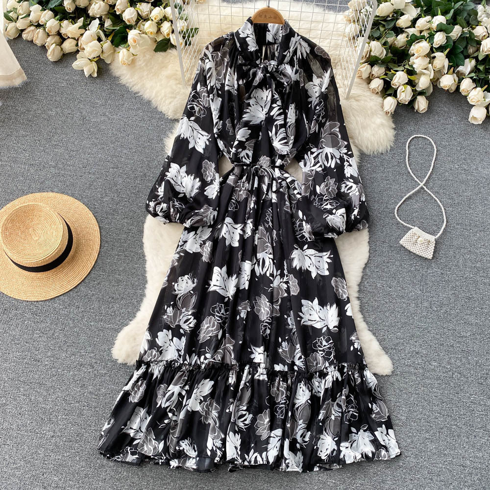 Vestido elegante bohemio con estampado de leopardo, hojas y cachemira floral vintage