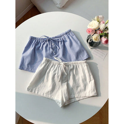 Short d'été décontracté à rayures et cordon de serrage pour femme - Bermuda ample en polyester