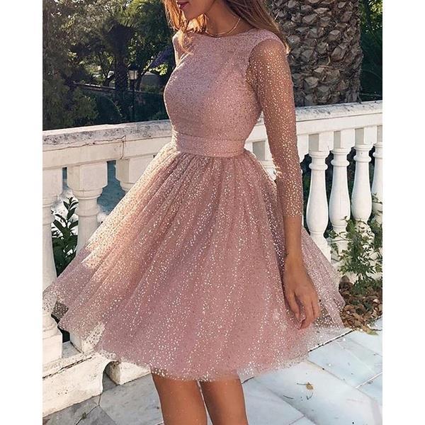 Summer Women Fashion Long Sleeve High Waist Cocktail Dress
