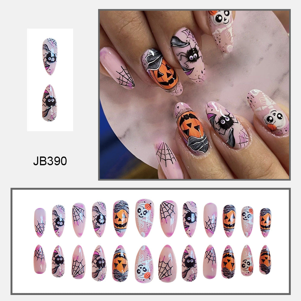 Ongles en toile d'araignée avec squelette de citrouille de dessin animé d'Halloween