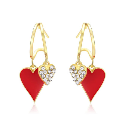 Women Fashion Heart Zircon Red Love Earrings Acrylic Geometric Style