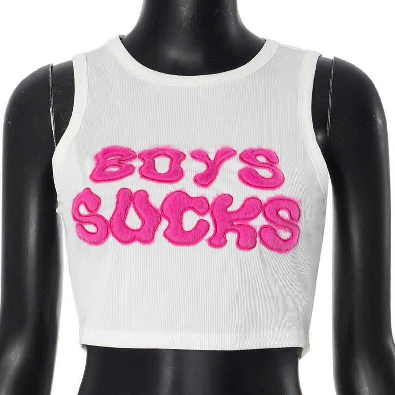Women Fashion Sexy Letter Printed Short-Sleeve Crop Top