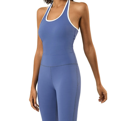 Women Fashion Contrast Color Halter-Neck Jumpsuits